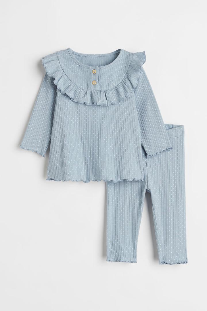 H & M - 2-piece Ribbed Cotton Set - Blue