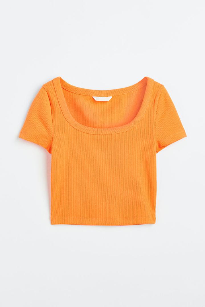 H & M - Ribbed Crop Top - Orange
