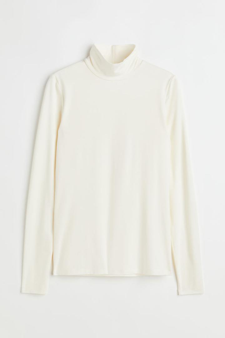 H & M - Mock Turtleneck Top - White