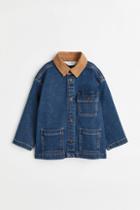 H & M - Comfort Stretch Corduroy-collared Denim Jacket - Blue