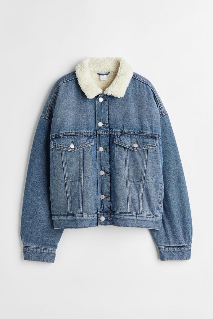 H & M - Fleece-lined Denim Jacket - Blue