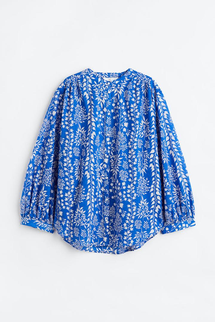 H & M - Voluminous Balloon-sleeved Blouse - Blue
