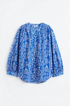 H & M - Voluminous Balloon-sleeved Blouse - Blue