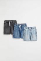 H & M - 3-pack Cotton Denim Shorts - Blue