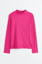 H & M - Ribbed Jersey Mock Turtleneck Top - Pink