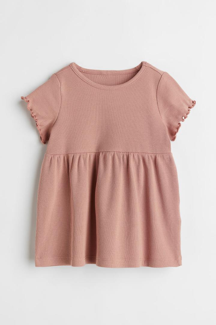 H & M - Ribbed Cotton Jersey Dress - Pink