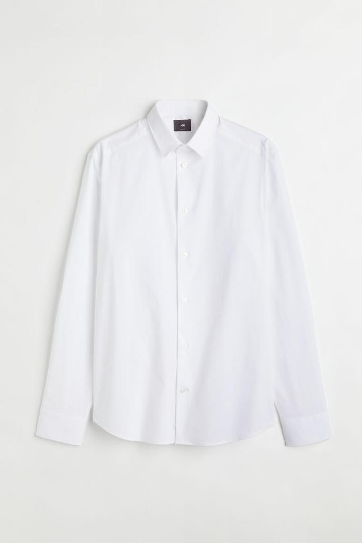 H & M - Slim Fit Stretch Shirt - White