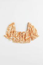 H & M - Puff-sleeved Crped Blouse - Yellow