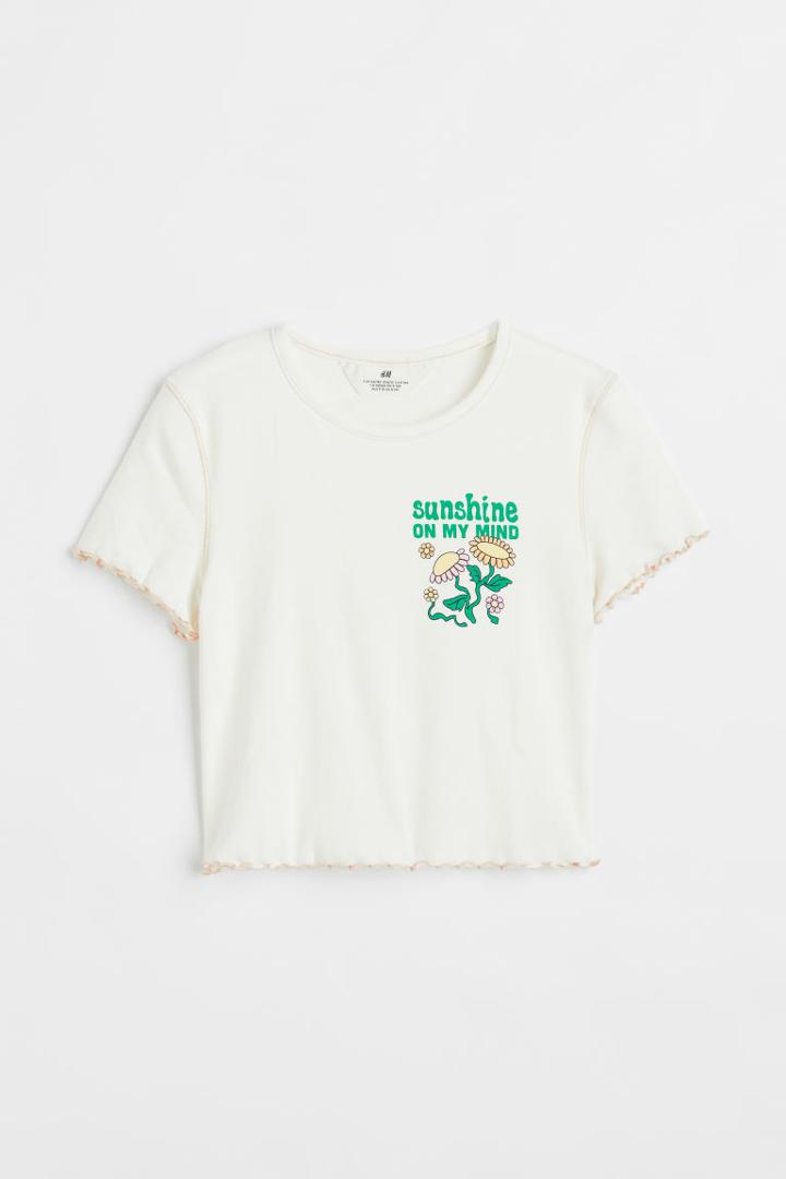 H & M - Cotton Jersey Crop Top - White