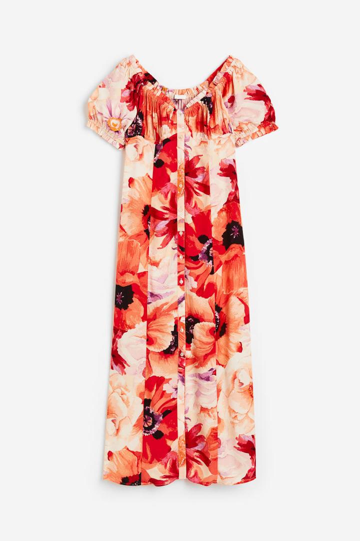 H & M - Crped Off-the-shoulder Dress - Orange