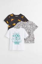 H & M - 3-pack Printed T-shirts - Black