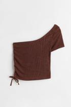 H & M - One-shoulder Drawstring Top - Brown