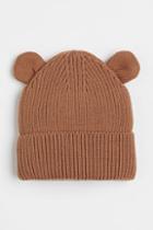 H & M - Rib-knit Hat With Ears - Beige
