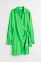 H & M - Satin Wrapover Shirt Dress - Green