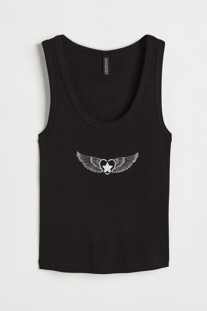 H & M - Printed Tank Top - Black
