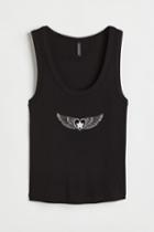 H & M - Printed Tank Top - Black