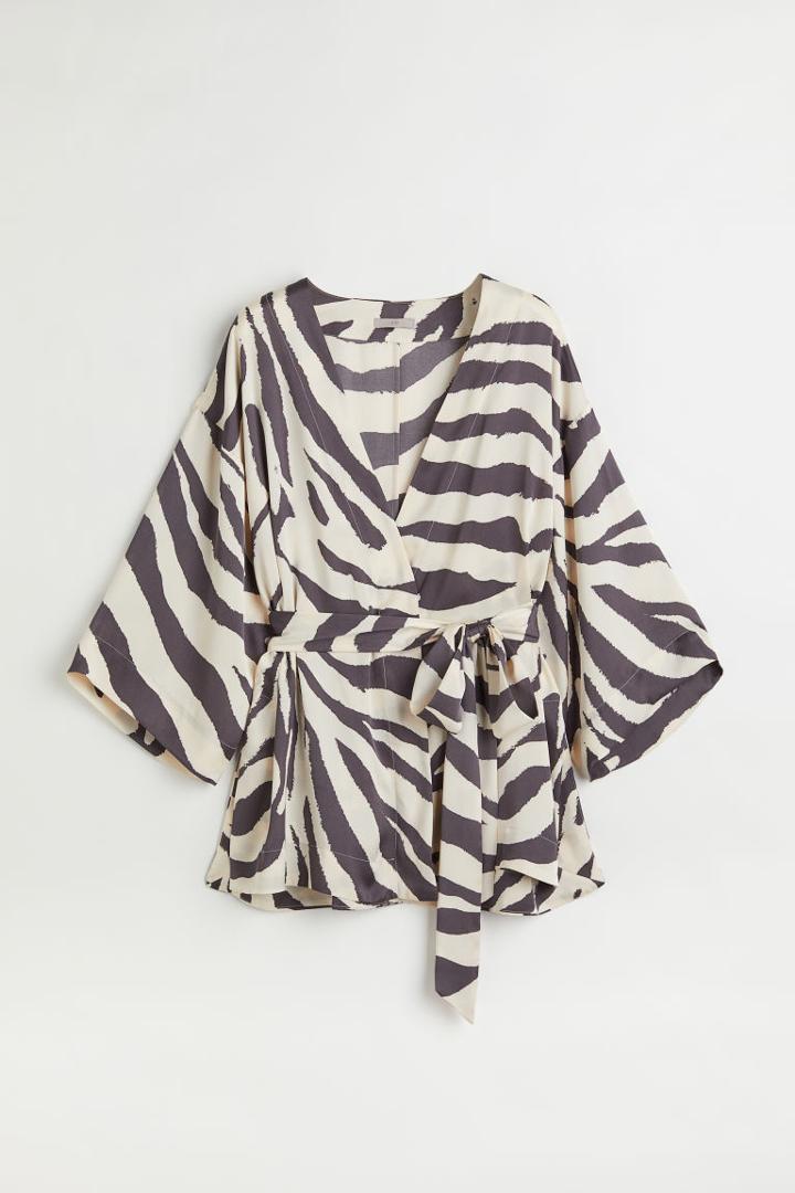 H & M - Patterned Wrapover Blouse - Beige