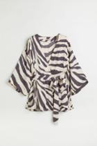 H & M - Patterned Wrapover Blouse - Beige