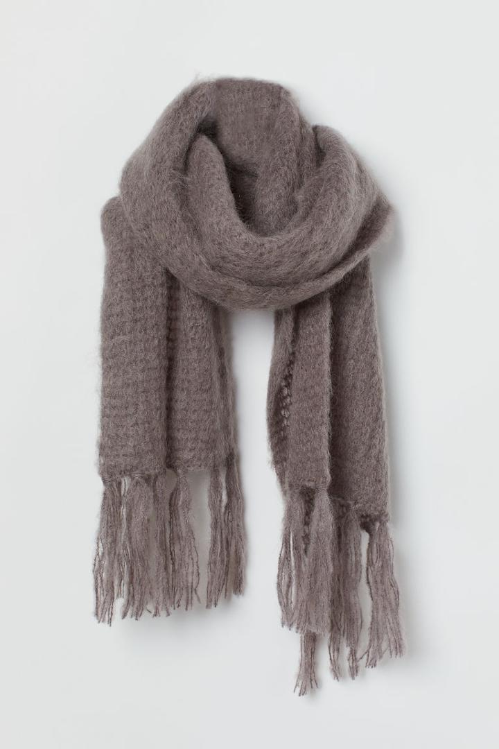 H & M - Fluffy Wool-blend Scarf - Gray