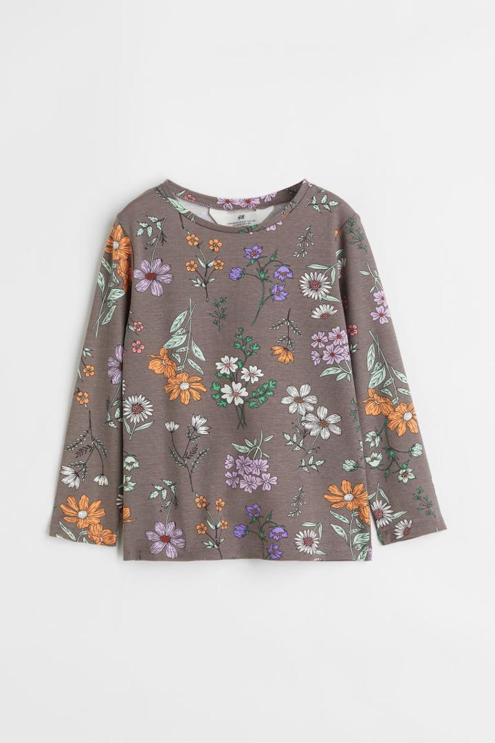 H & M - Printed Jersey Top - Beige