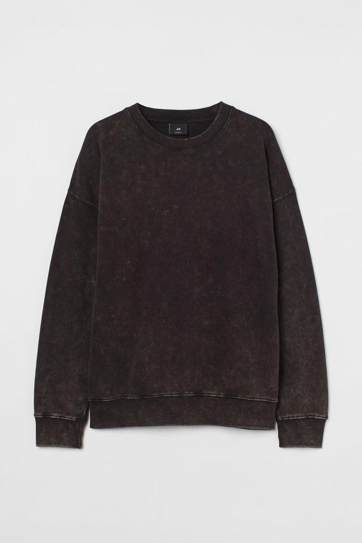 H & M - Relaxed-fit Washed-look Sweatshirt - Black