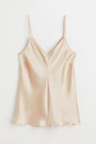 H & M - Satin V-neck Camisole Top - Beige