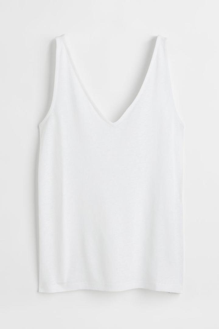 H & M - Linen-blend Tank Top - White