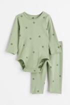 H & M - Ribbed Cotton Set - Green