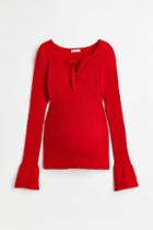 H & M - Mama Tie-front Rib-knit Top - Red