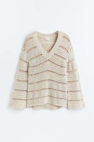 H & M - Oversized Hole-knit Sweater - Beige