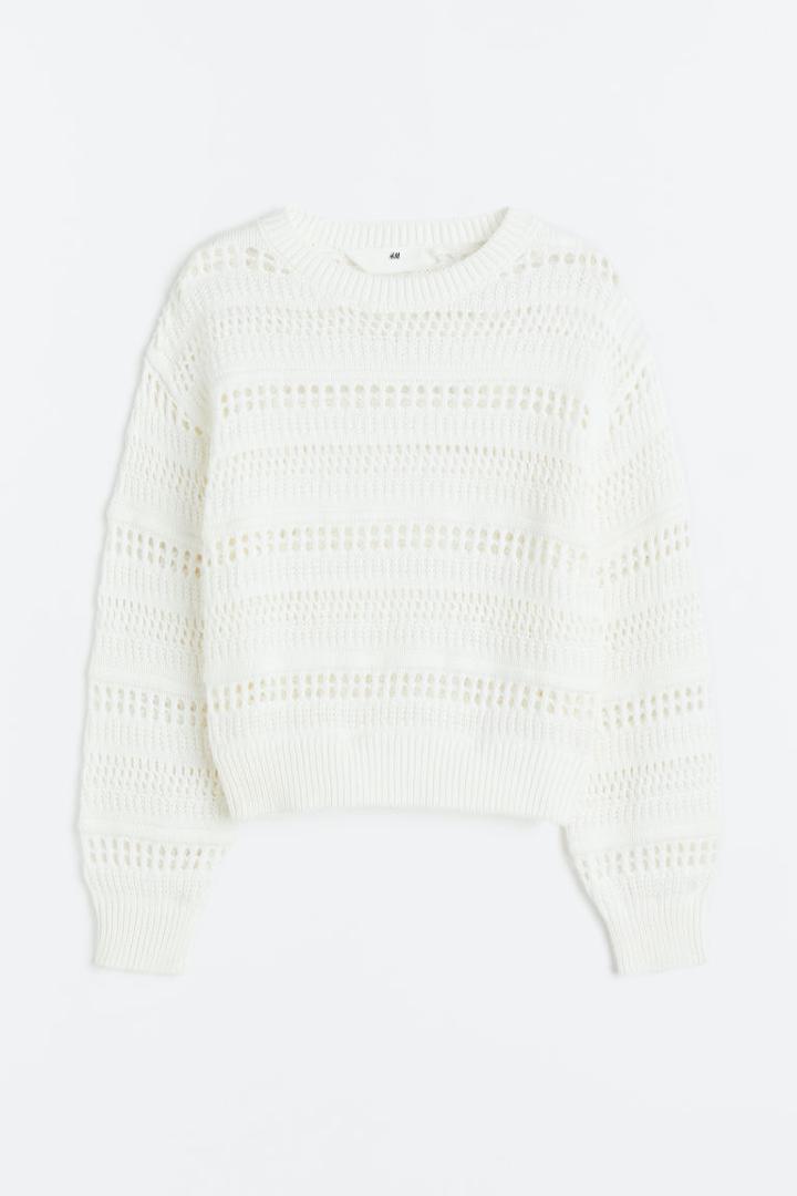H & M - Crochet-look Sweater - White