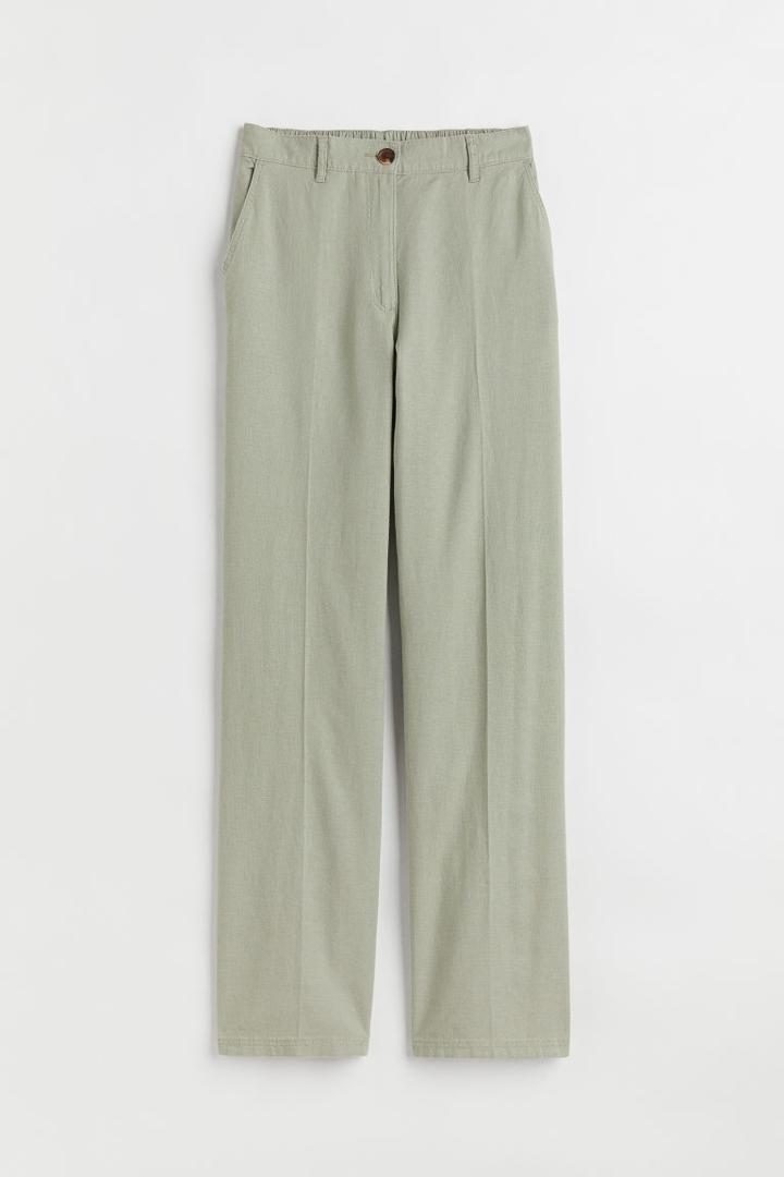 H & M - Straight-leg Linen-blend Pants - Green