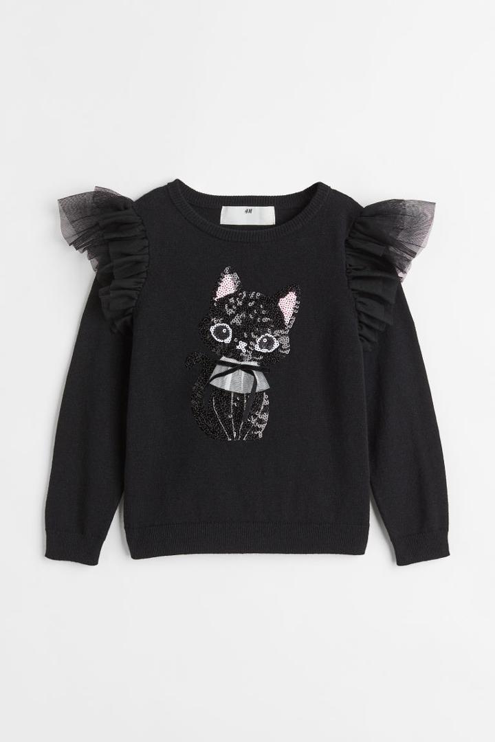 H & M - Sequin-motif Cotton Sweater - Black