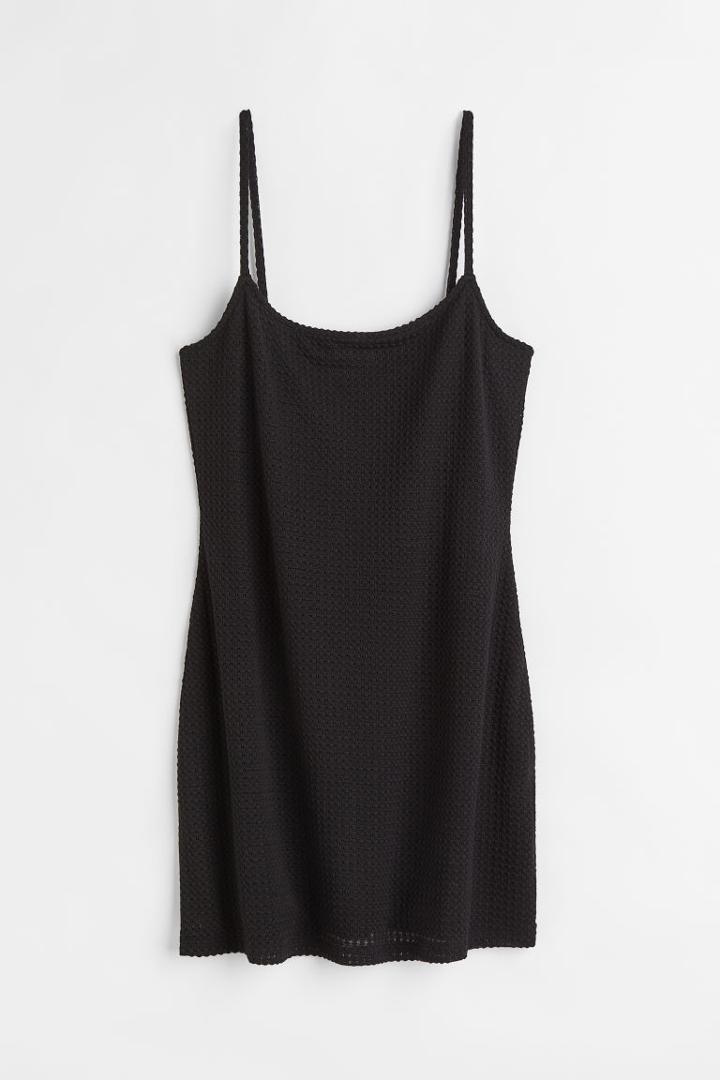 H & M - Crochet-look Jersey Dress - Black