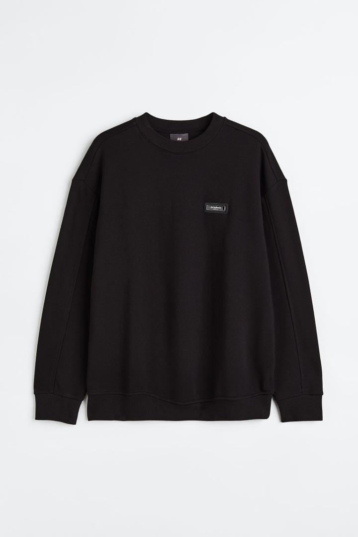 H & M - Relaxed Fit Appliqud Sweatshirt - Black