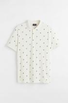 H & M - Slim Fit Patterned Polo Shirt - White