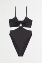 H & M - High Leg Cut-out Swimsuit - Black