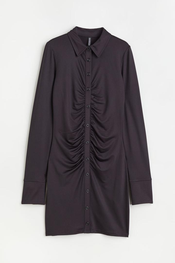 H & M - Draped Shirt Dress - Black