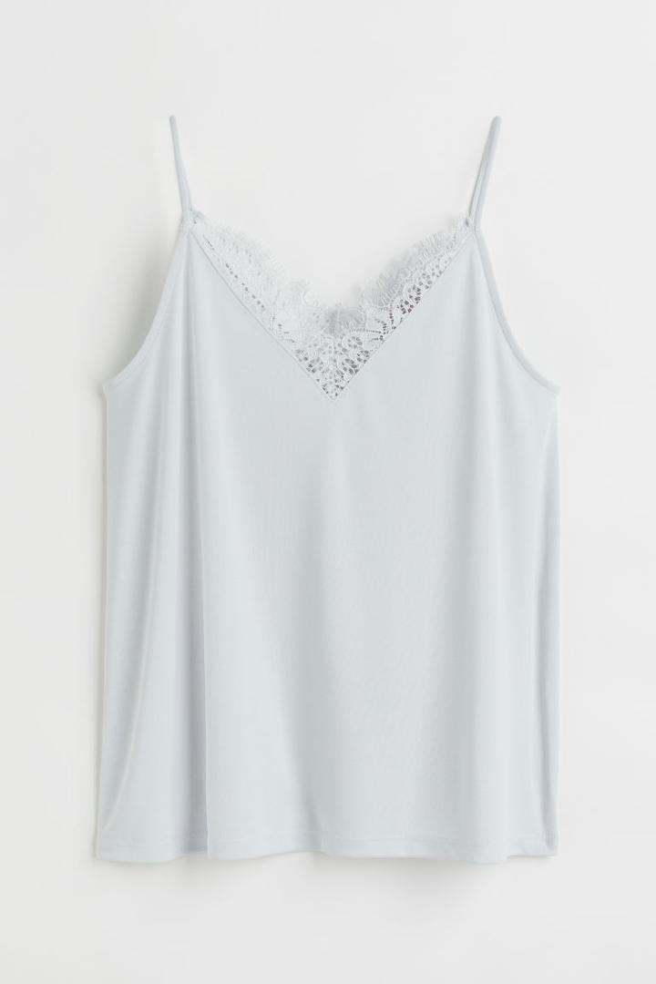 H & M - Lace-trimmed Camisole Top - Blue