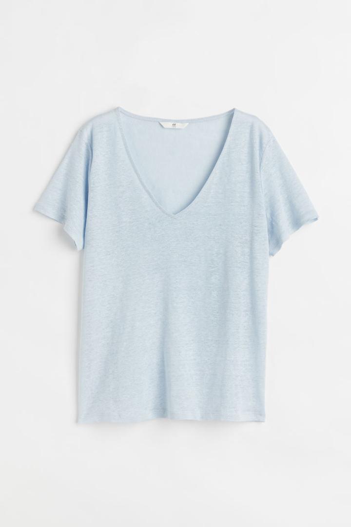 H & M - Linen Jersey Top - Blue
