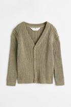 H & M - Rib-knit Cotton Cardigan - Green