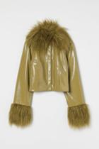 H & M - Faux Fur-trimmed Jacket - Yellow