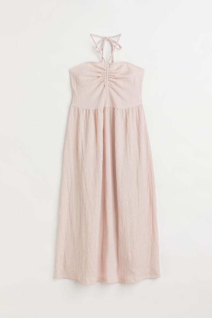 H & M - Crinkled Halterneck Dress - Beige