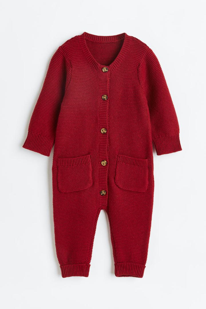 H & M - Knit Cotton Jumpsuit - Red