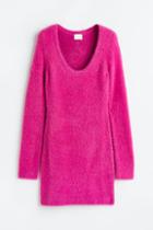 H & M - Fluffy-knit Bodycon Dress - Pink