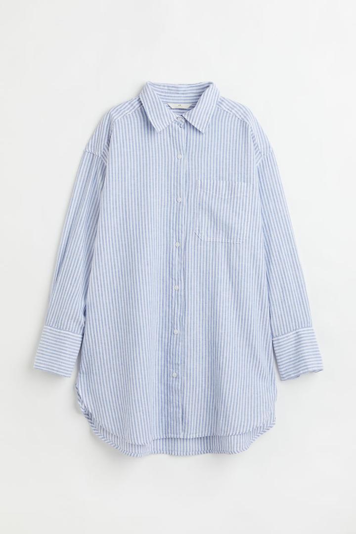 H & M - Oversized Linen-blend Shirt - Blue