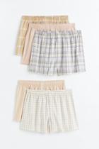 H & M - 5-pack Woven Cotton Boxer Shorts - Beige