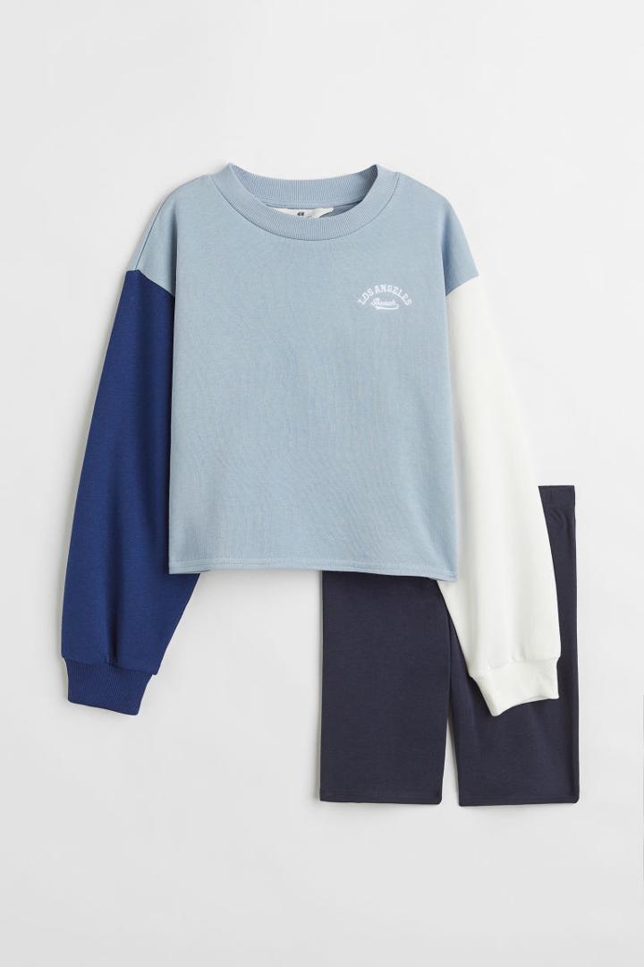 H & M - 2-piece Sweatshirt And Bike Shorts Set - Blue