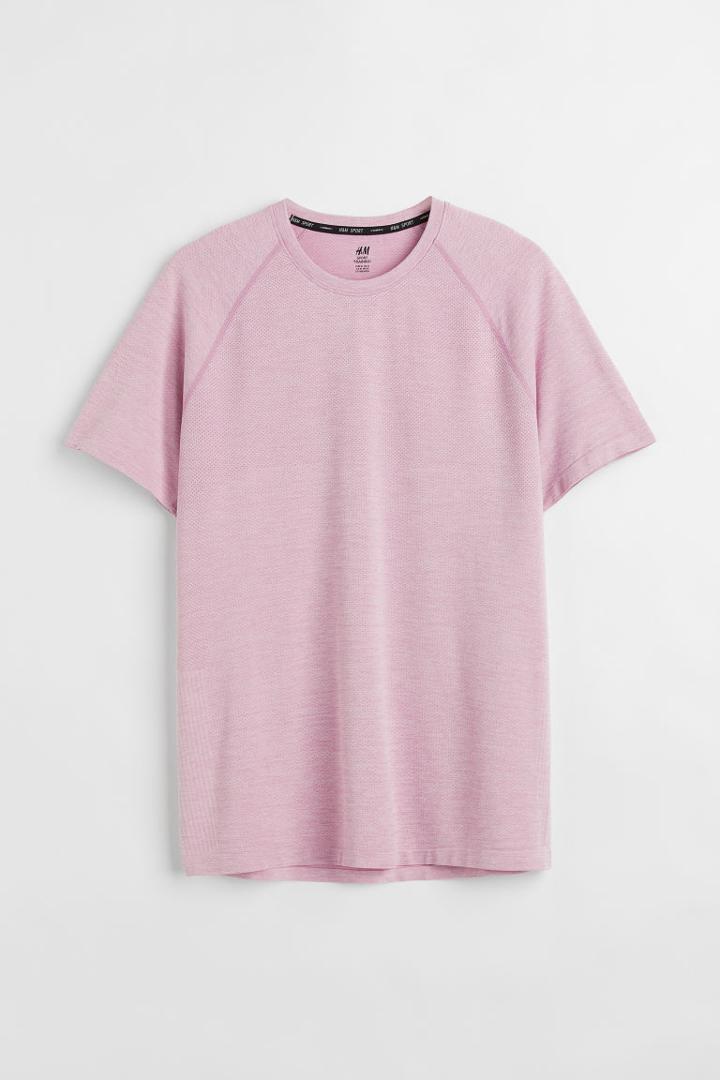H & M - Regular Fit Seamless Sports Shirt - Pink