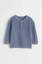 H & M - Waffle-knit Henley Shirt - Blue